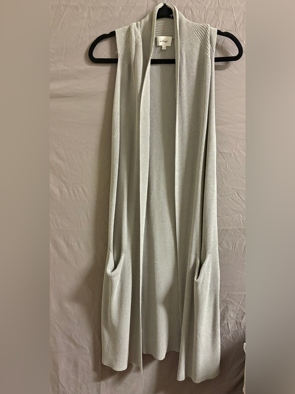 Wilfred Light Gray Sleeveless Knit Maxi Duster Vest